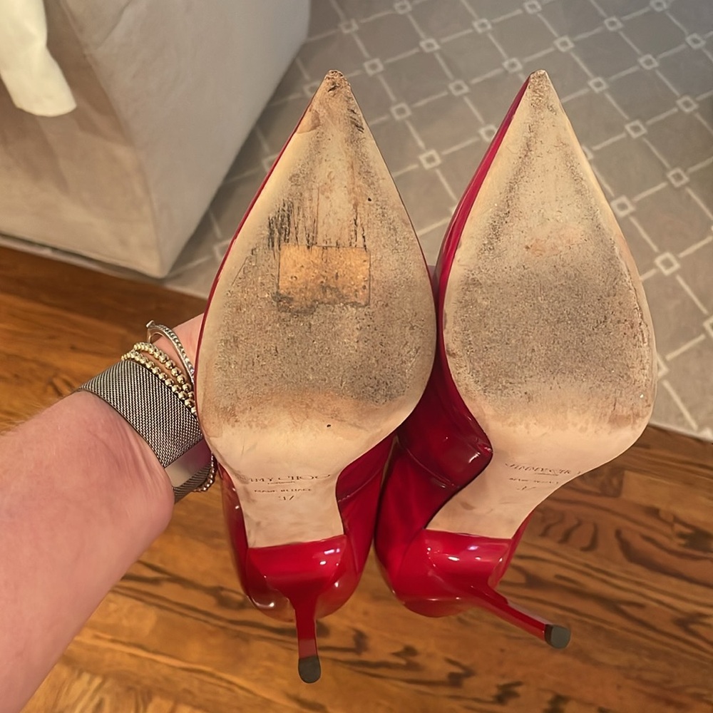 Jimmy Choo Red Patent Leather Pointed Toe Stiletto Pumps - Picture 7 of 8